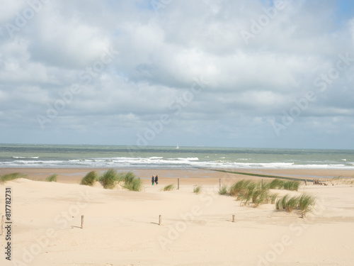 Oostende, Belgium - August 1st 2023: Sand dunes at the coast close to the city.