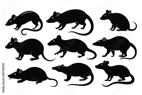 Set of rat Silhouette Design with white Background and Vector Illustration