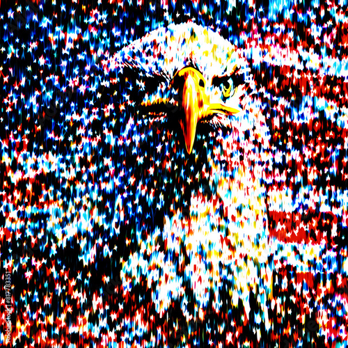 USA Patriotic illustration with American symbols. Image with eagle on the national flag background for the Fourth of July holiday