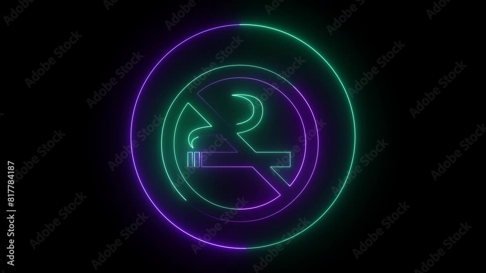 No smoking sign icon warning neon lights.No smoking neon sign animation in a black background. No smoking sign icon warning neon lights.No smoking neon sign animation in a black background.