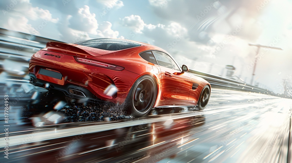  business car is depicted speeding