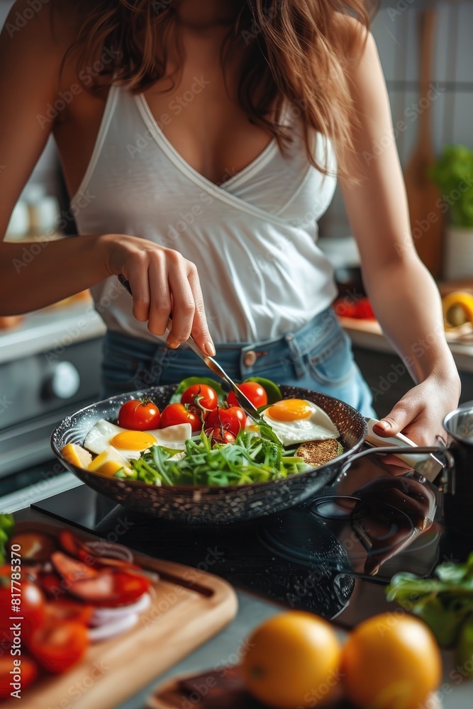 a woman prepares a diet salad. selective focus a woman prepares a diet salad. selective focus