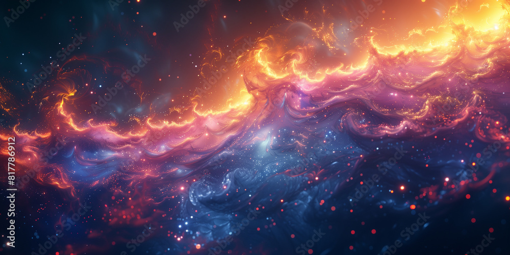 Fototapeta premium A dynamic scene featuring a nebula with fiery elements and twinkling stars ethereality
