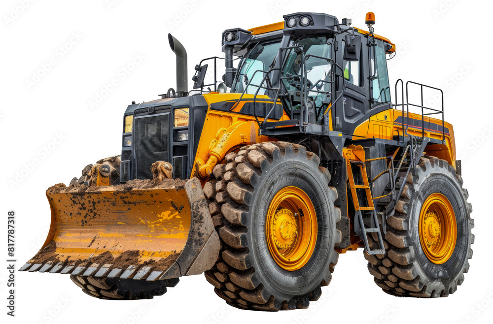 Heavy duty yellow construction vehicle with large bucket, cut out - stock png. Heavy duty yellow construction vehicle with large bucket, cut out - stock png.