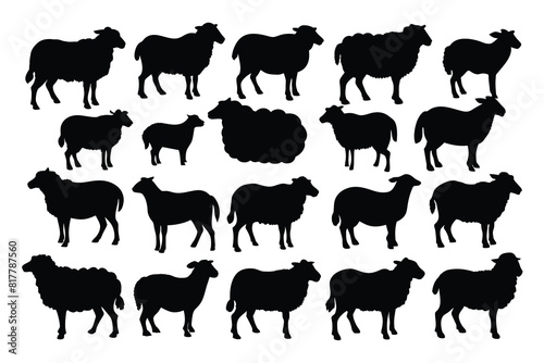 Set of sheep Silhouette Design with white Background and Vector Illustration