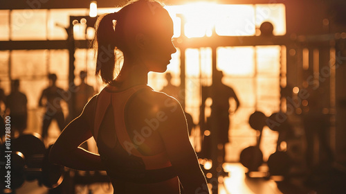 Woman in the gym at sunset
