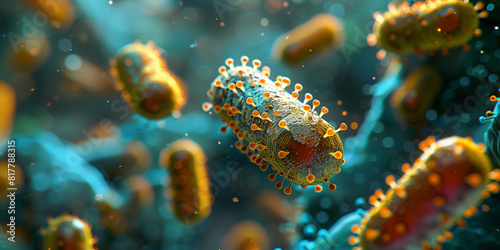 Macro shot of coronaviruses seen on the surface of the water © alenagurenchuk