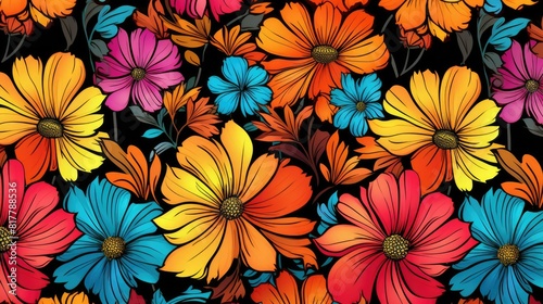 Retro floral print in vibrant colors