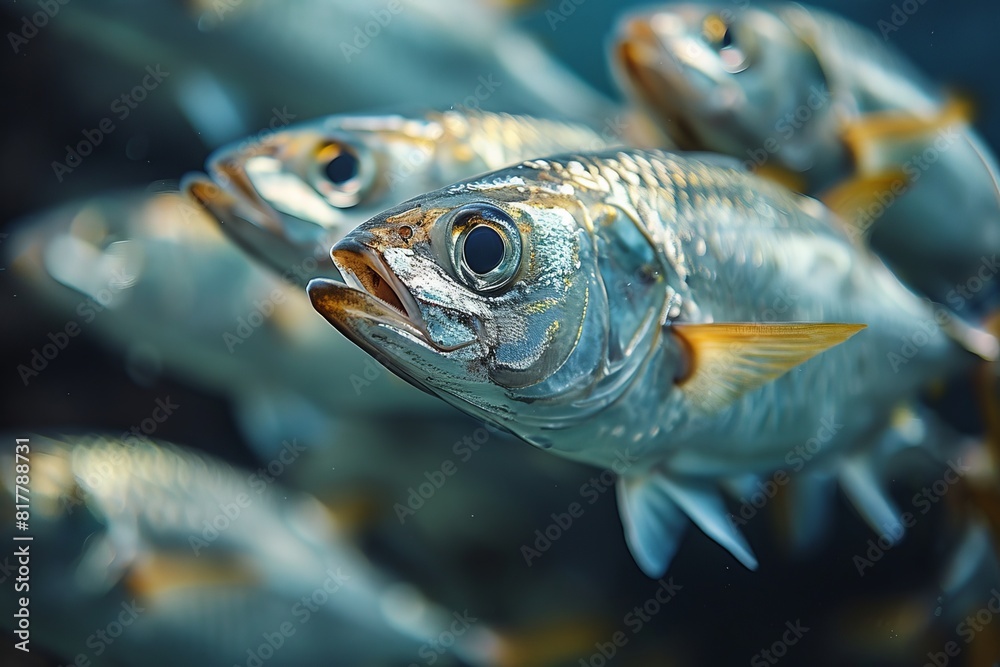 School of Mackerel swimming in open waters, representing marine biodiversity. School of Mackerel swimming in open waters, representing marine biodiversity.