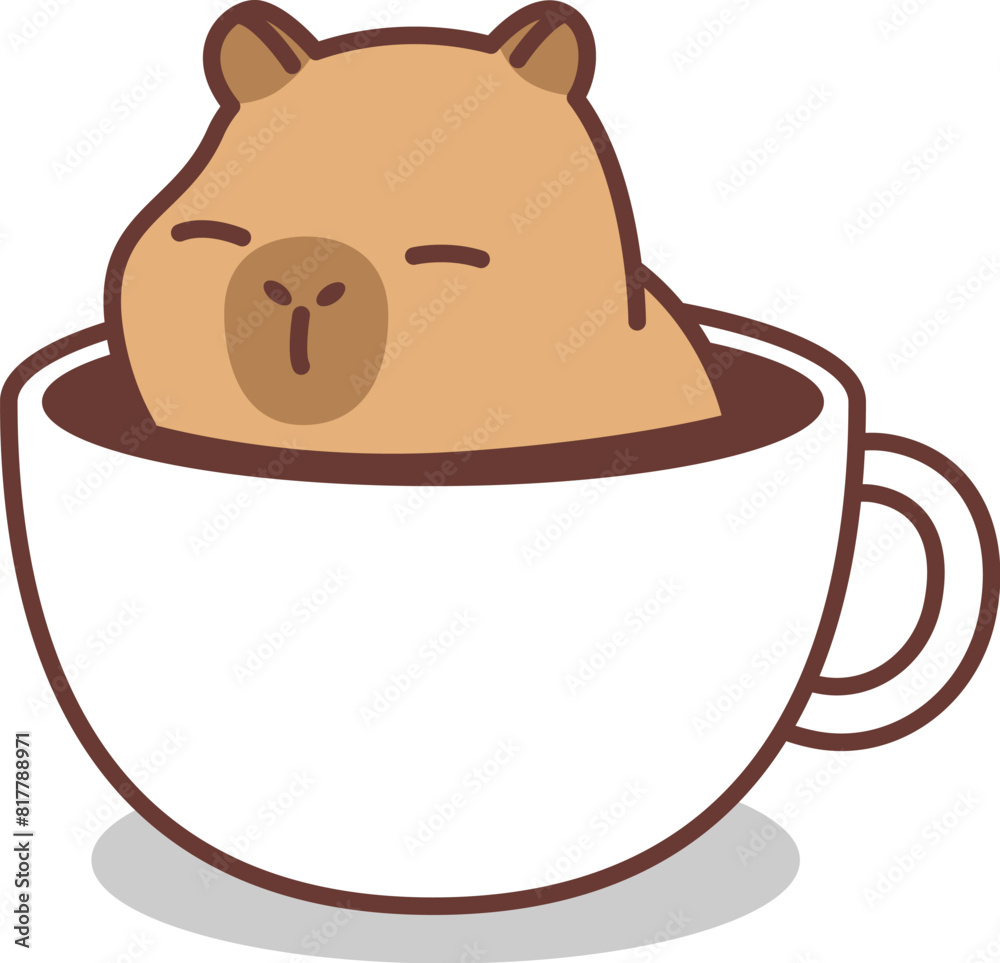 Cute capybara in coffee cup cartoon, vector illustration Cute capybara in coffee cup cartoon, vector illustration