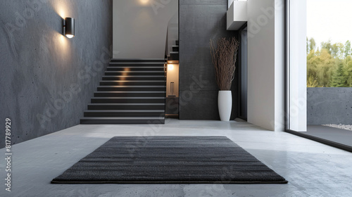 Stylish rug on floor in interior of modern hallway