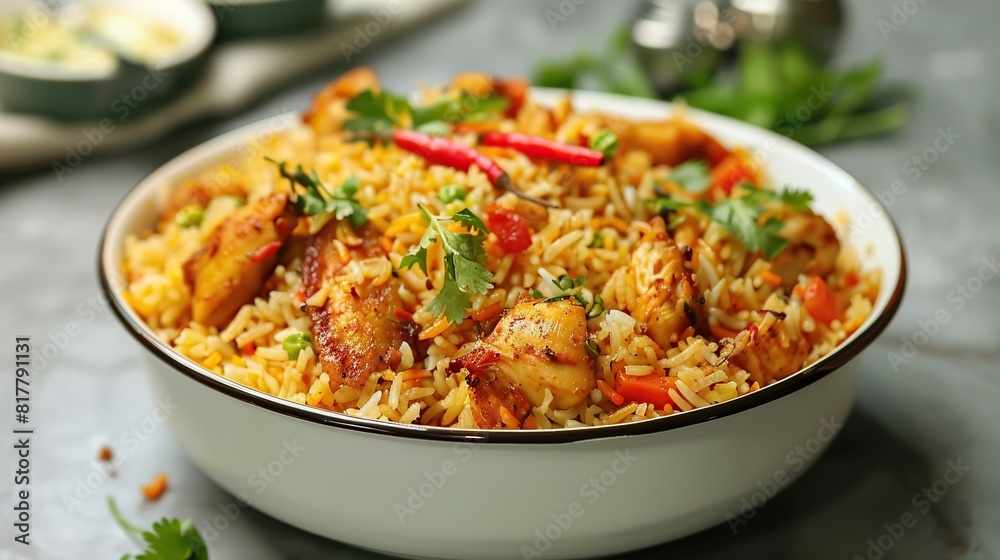 Chicken Dhun Biryani with Jeera Rice and Spices, Generative AI Chicken Dhun Biryani with Jeera Rice and Spices, Generative AI