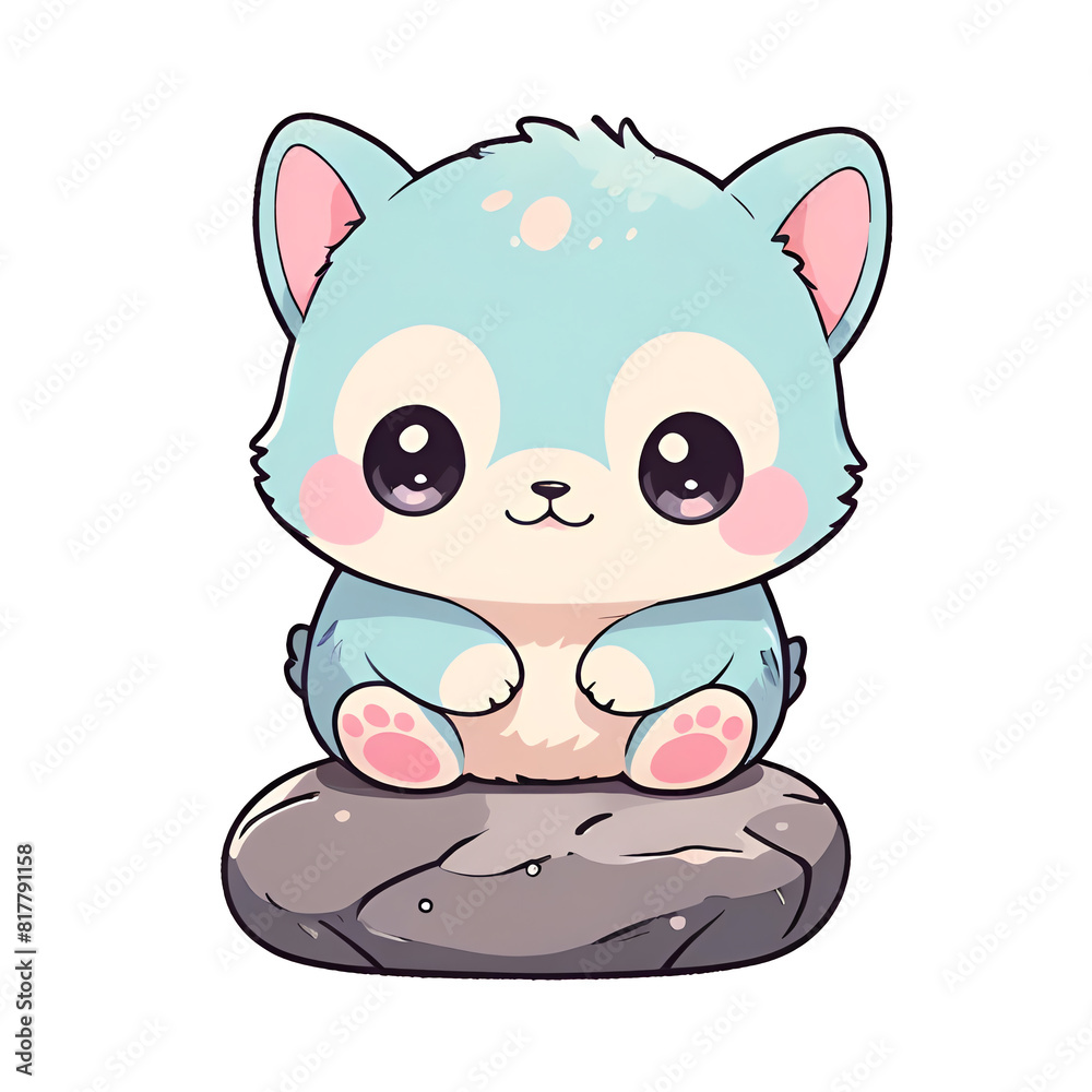 cute kawaii animal with stone