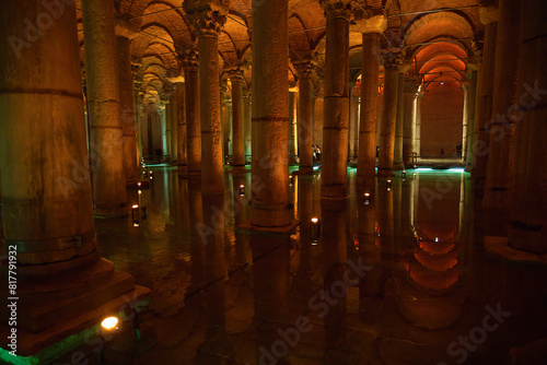 View of the interior of the Basilica Cistern in Istanbul photo