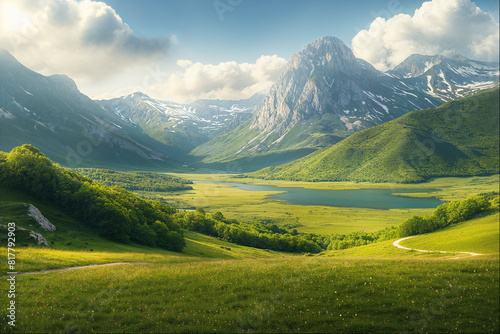 Fototapeta Naklejka Na Ścianę i Meble -  Idyllic mountainous landscape with lush valley