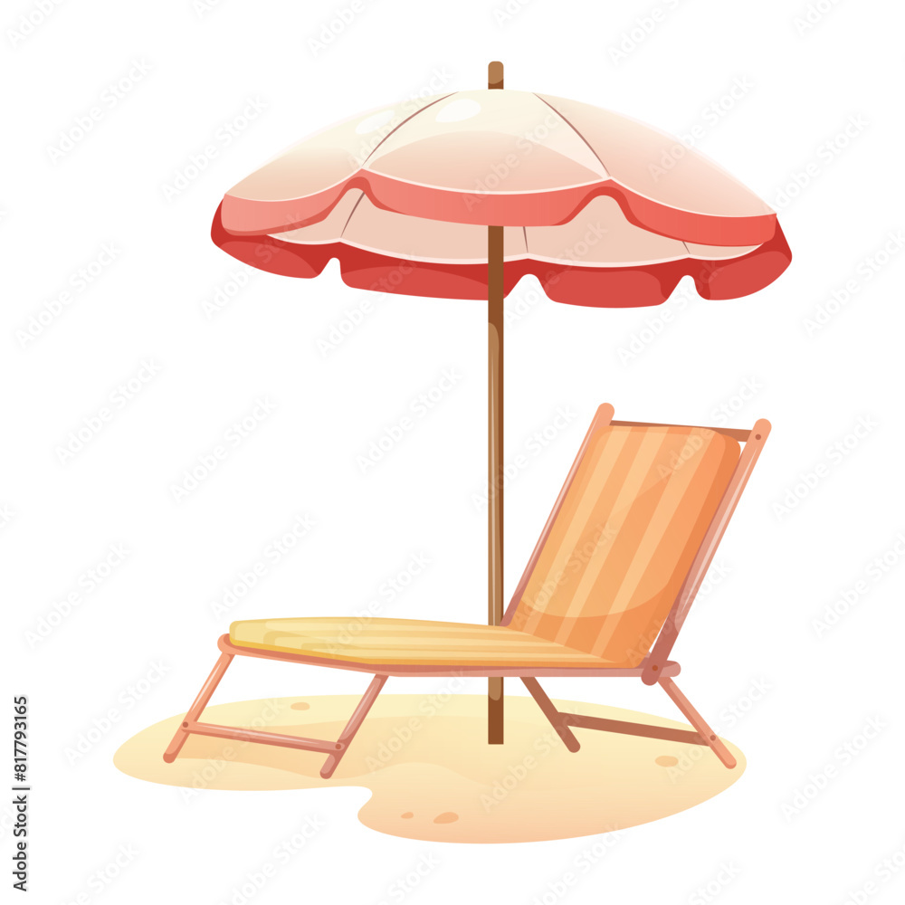 Beach lounger with big sun umbrella on white background. Vector summer illustration Beach lounger with big sun umbrella on white background. Vector summer illustration