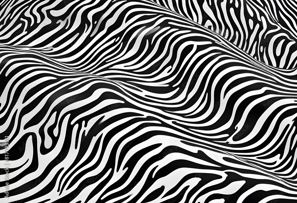 Abstract Modern black and white monochrome soft bend zebra pattern striped line art pattern background
