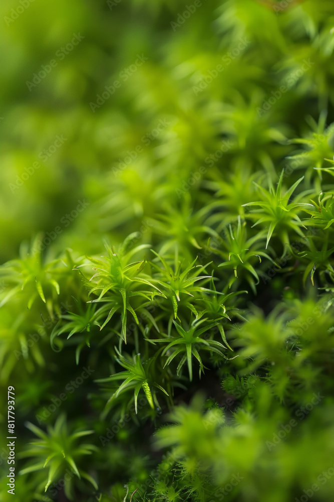 A detailed close-up of tree moss, showcasing its soft, velvety texture and vibrant green color. 
