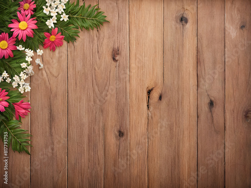 Red flowers on wooden background