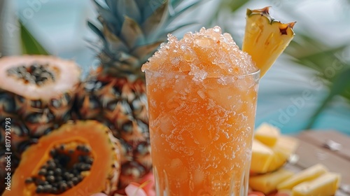 Es Koktil: Ice Made from Papaya, Pineapple, with a Sour and Sweet Water Taste, Generative AI photo