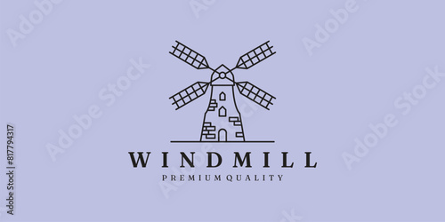 windmill line art logo vector illustration minimalist design