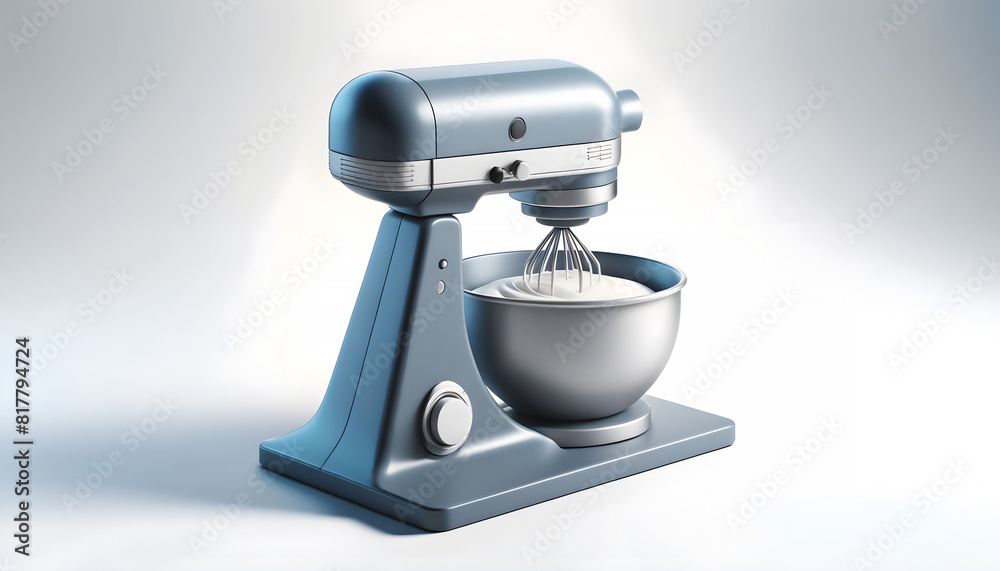 3D Cartoon: Sleek Gray & Blue Stand Mixer in Action, From Dough to Delight: 3D Caricature Features a Gray & Blue Stand Mixer 3D Cartoon: Sleek Gray & Blue Stand Mixer in Action, From Dough to Delight: 3D Caricature Features a Gray & Blue Stand Mixer