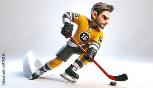 Ready to Score! 3D Caricature of a Yellow Jersey Hockey Player in Action photo