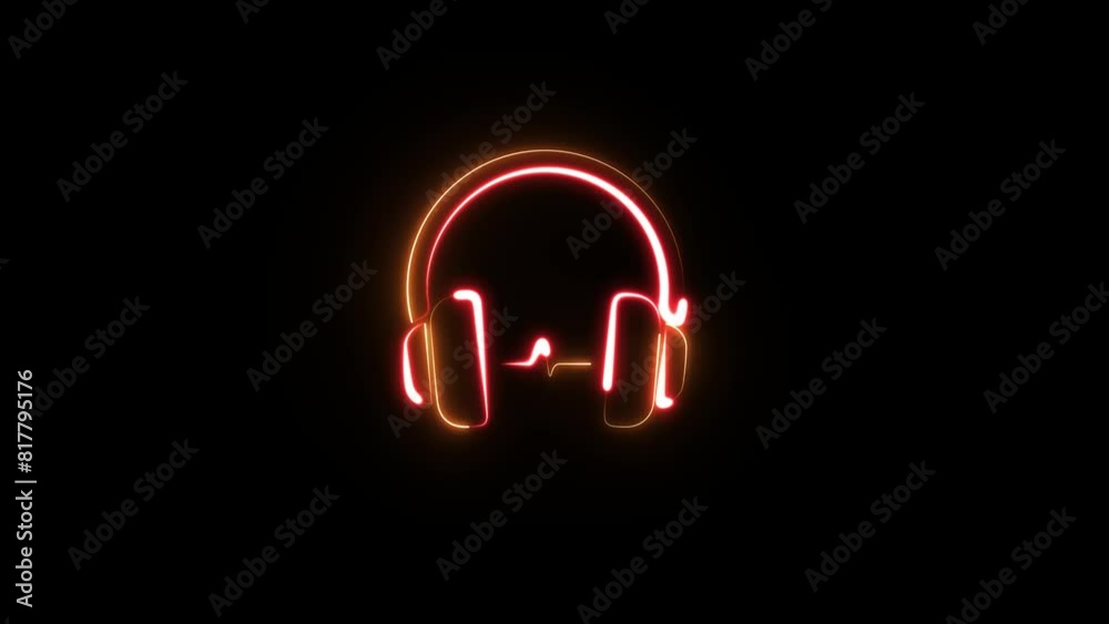 Neon line headphones sign animation on the black background. Neon line headphones sign animation on the black background.