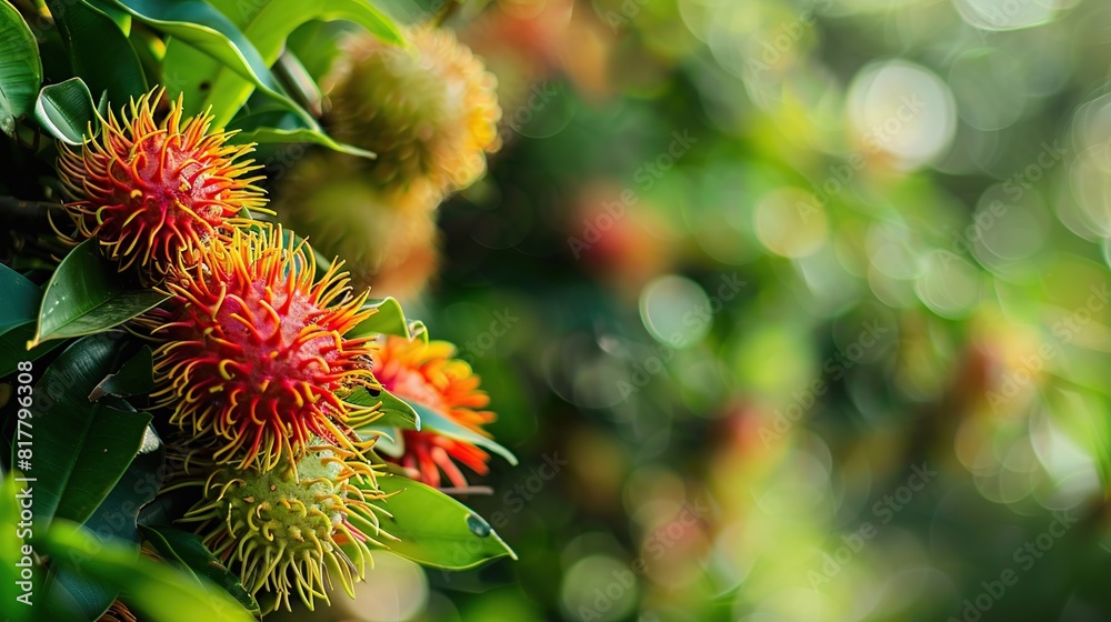 Fresh Green Rambutans Fruit in Garden, Generative AI Fresh Green Rambutans Fruit in Garden, Generative AI