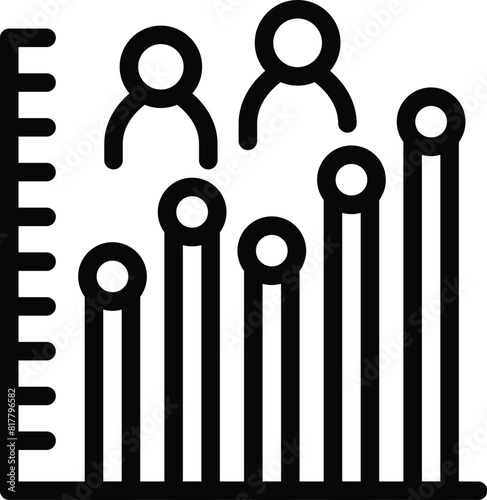 Vector illustration of a modern. Stylized. Scalable. Editable population growth chart icon in black. Representing demographic increase and urbanization trend in society