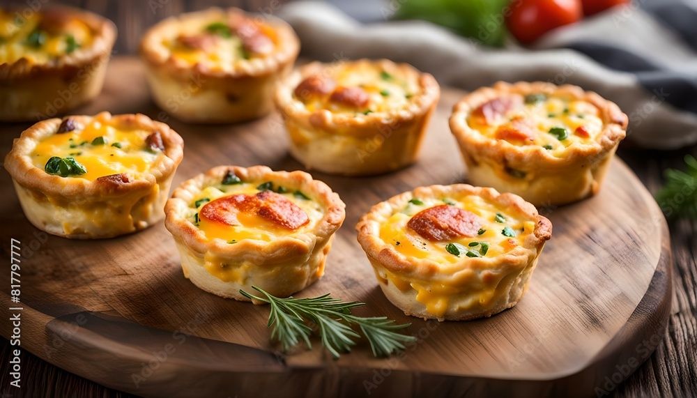 Mini quiche with sausage and cheddar cheese, tasty and delicious
