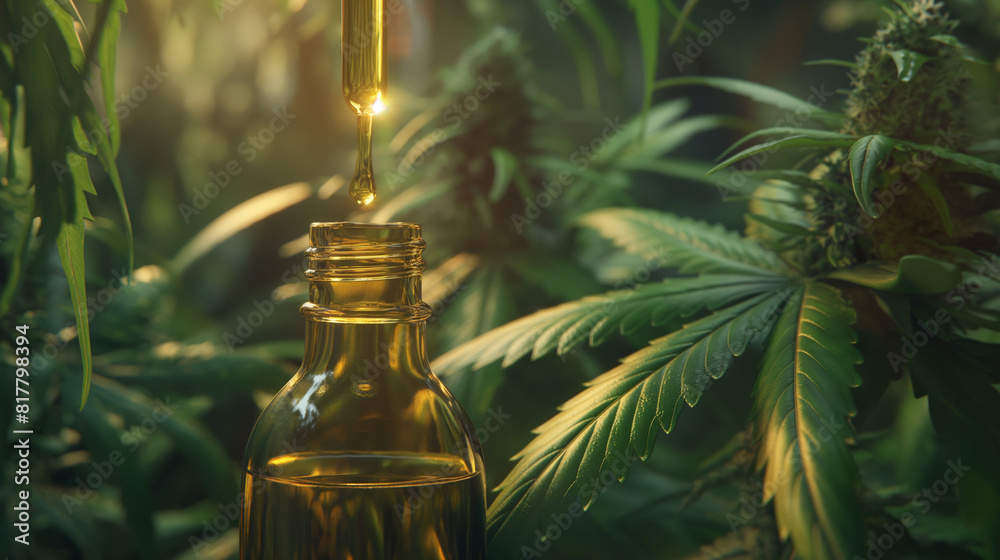 Cannabis CBD essential oil in a glass dropper bottle and hemp plant. Marihuana extract for cosmetics, food and alternative medicine. Creative background. Cannabis CBD essential oil in a glass dropper bottle and hemp plant. Marihuana extract for cosmetics, food and alternative medicine. Creative background.