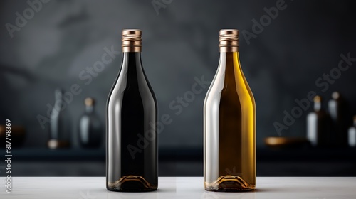 Create a bottle mockup with a blank label that exudes elegance and sophistication. This mockup is ideal for high-end branding and product design  featuring a sleek bottle shape and a clean  minimalist