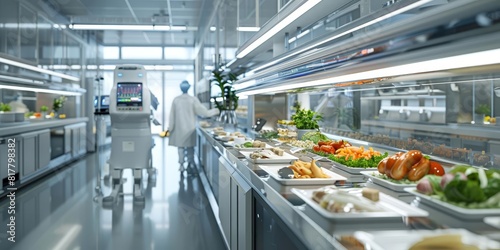 A futuristic hospital cafeteria with healthfocused, automated food service photo