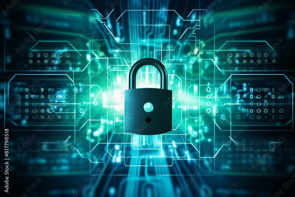 A blue lock is shown in the center of a green background A blue lock is shown in the center of a green background