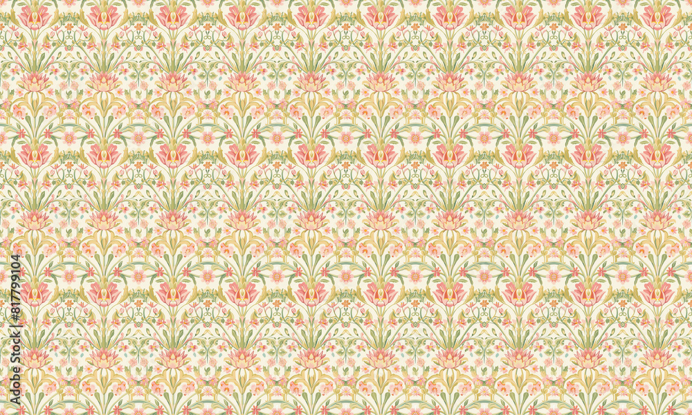 Floral design in orange and green on a background, elegant pattern, flower texture