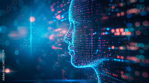 Digital face profile with glowing dots