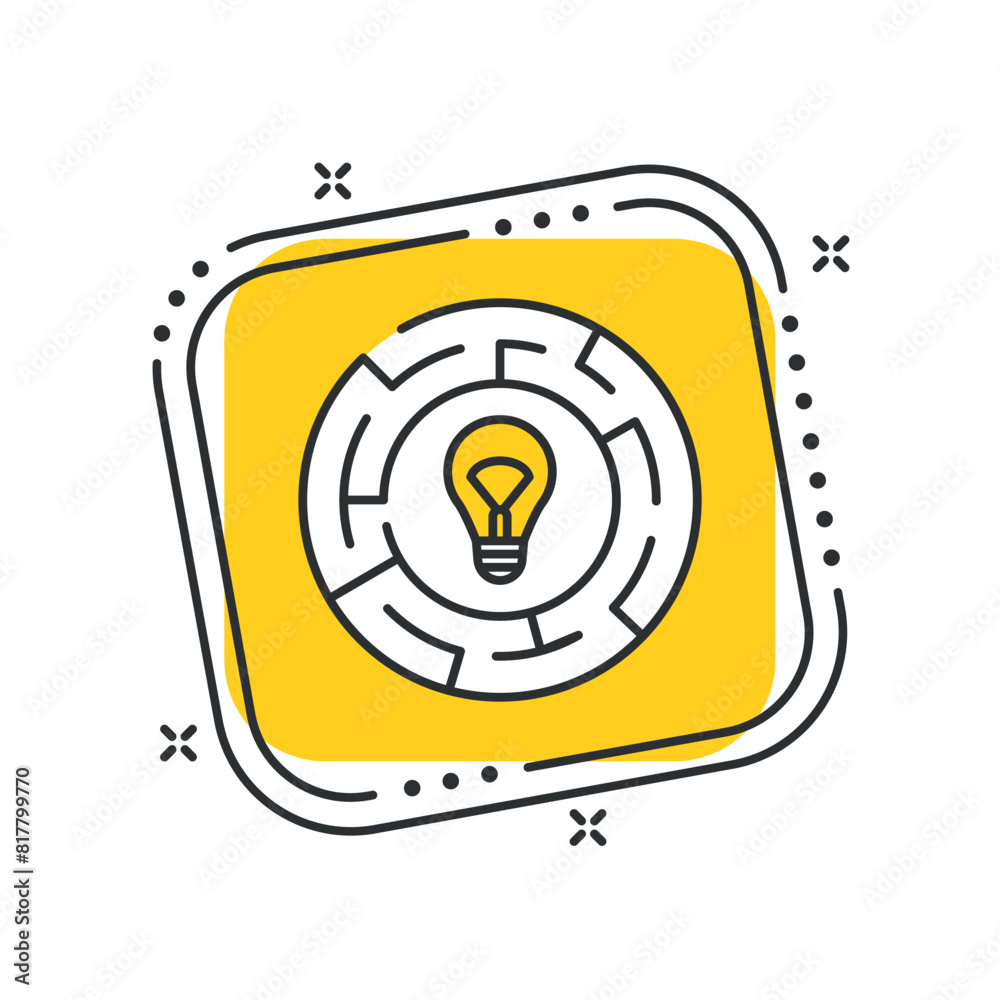 Cartoon lightbulb icon vector illustration. Labyrinth with bulb on isolated yellow square background. Maze sign concept. Cartoon lightbulb icon vector illustration. Labyrinth with bulb on isolated yellow square background. Maze sign concept.