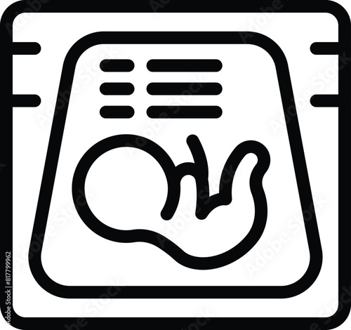 Minimalistic black and white ultrasound icon illustration for prenatal care and pregnancy monitoring in obstetrics and gynecology, featuring a simple design and vector imagery