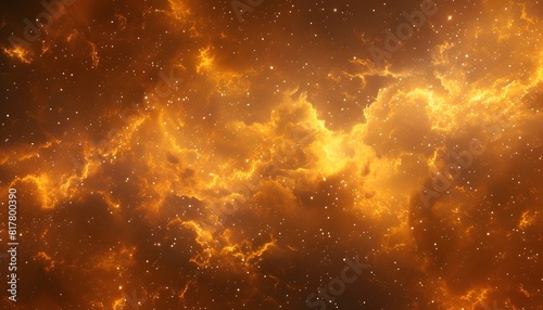 orange nebula with stars, smoke clouds, fantasy, space background 