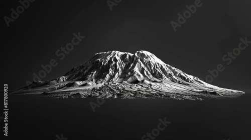 Very modern  current  contemporary nature background  wallpaper  backdrop  texture  Mount Kilimanjaro mountain in Tanzania  Africa  isolated. LIDAR model  scan  map  black background