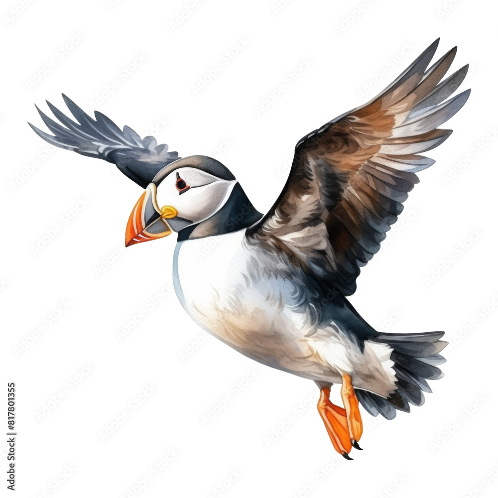 Naklejka premium Puffin, Bird Illustration. Watercolor Style. AI Generated