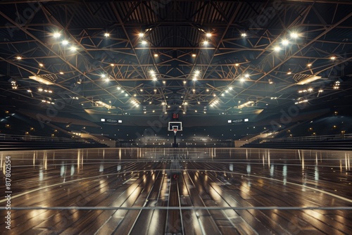 Basketball stadium shot in wild angle photo