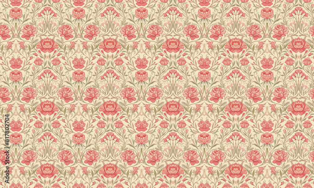 Floral pattern with red flowers. Elegant mirror pattern Floral pattern with red flowers. Elegant mirror pattern