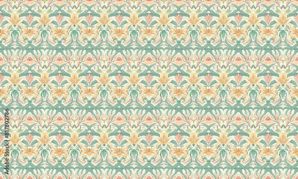 Floral design in orange and green on a background, elegant pattern, flower texture