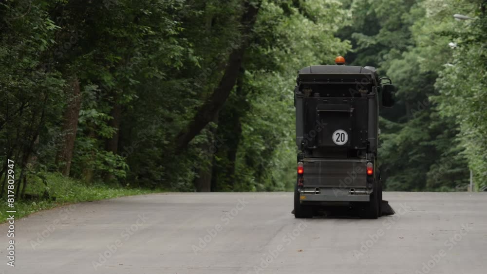 Specialized vehicle cleans the Asphalt road in the park