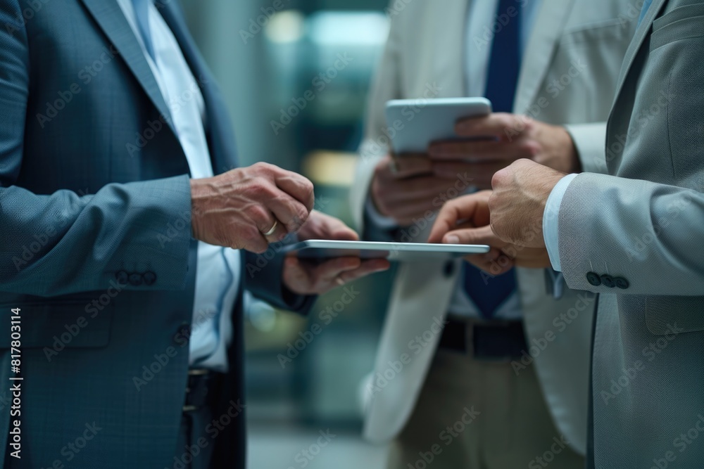 Two men in suits using cell phones. Suitable for business and technology concepts Two men in suits using cell phones. Suitable for business and technology concepts