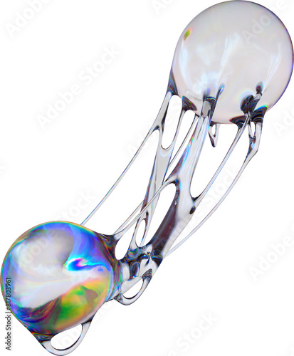 Transparent 3d molecular metaball structure abstract shape isolated on a transparent background