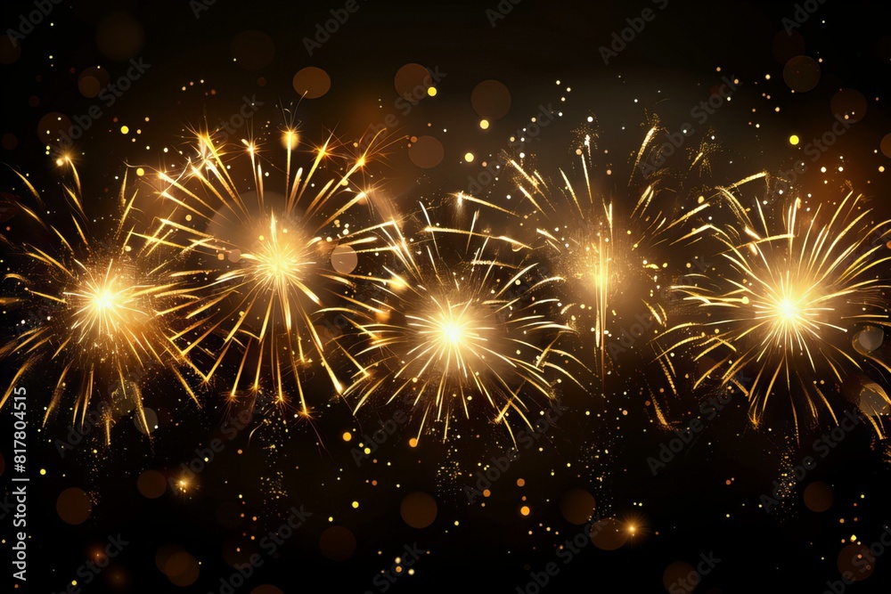 Obraz premium Fireworks display against dark backdrop with golden glitters