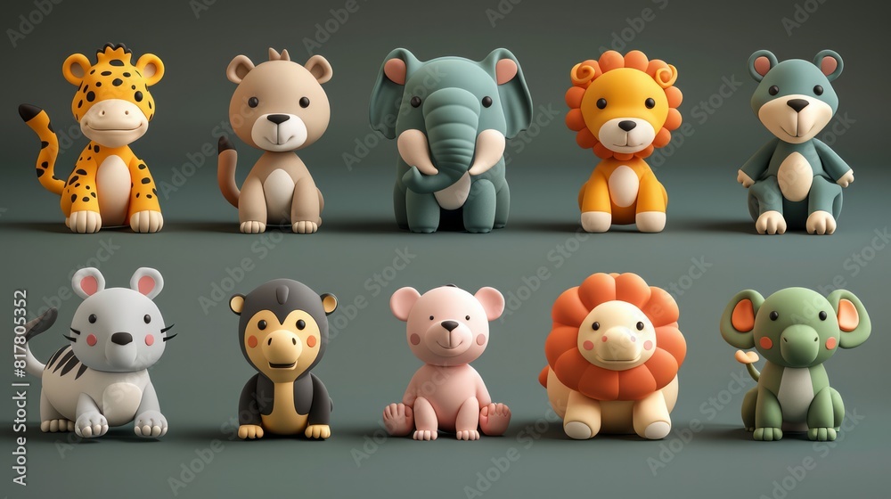 Fototapeta premium A cute collection of cartoon animal heads including aanimal with a banner in a fun and colorful design